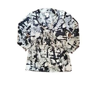 Womens Christopher & Banks Cowl Neck 3/4 Sleeve Black Gray Top Blouse Petite PS